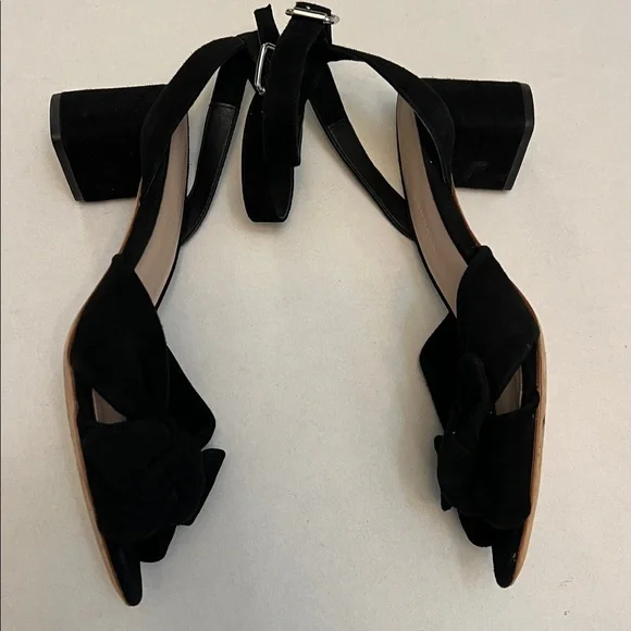 LOEFFLER RANDALL ANKLE STRAP SANDAL HEELS BLACK SUEDE WITH BOW 7.5 - Picture 6 of 12